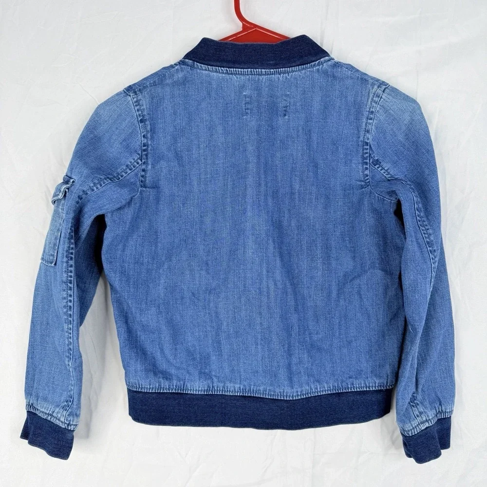 Gymboree Boys Bomber‎ Jacket Full Zip Denim Washed Jeans Blue Size-M 7-8) VTG